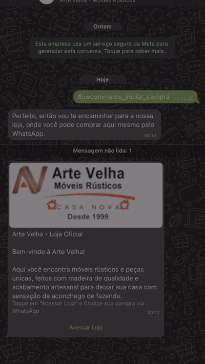 Jornada de compra do Flow Commerce dentro do WhatsApp